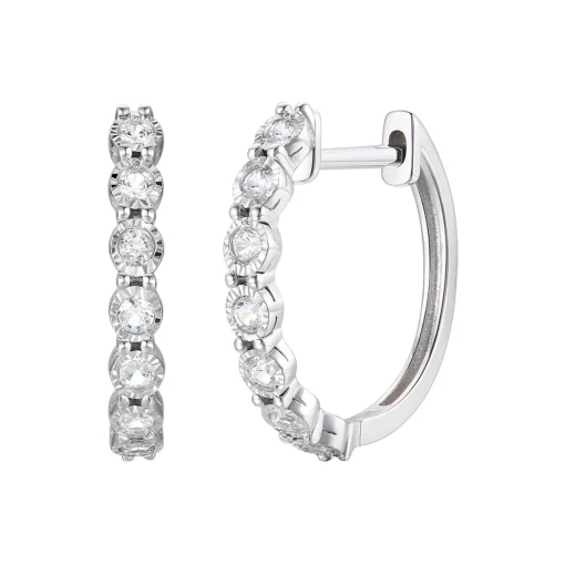 Diamond Huggie Hoop Earrings With Illusion Settings In 10K White Gold (1/4 Ct. Tw.)