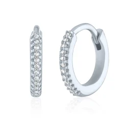 Diamond Huggie Hoop Earrings In 10K White Gold, 9Mm