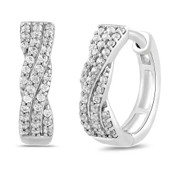 Diamond Huggie Twist Earrings In 10K White Gold (1/4 Ct. Tw.)