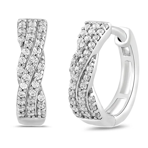 Diamond Huggie Twist Earrings In 10K White Gold (1/4 Ct. Tw.)