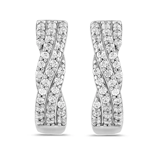 Diamond Huggie Twist Earrings In 10K White Gold (1/4 Ct. Tw.)