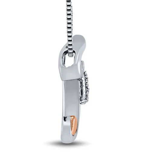 Diamond I Am Loved "F" Pendant In Sterling Silver & 14K Rose Gold