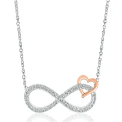 Diamond Infinity & Heart Pendant In Sterling Silver & 10K Rose Gold (1/7 Ct. Tw.)