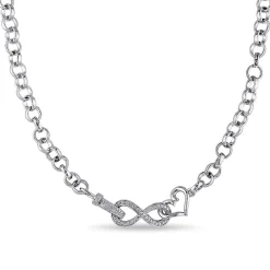 Diamond Infinity Necklace With Heart In Sterling Silver (1/10 Ct. Tw.)