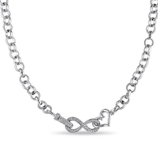 Diamond Infinity Necklace With Heart In Sterling Silver (1/10 Ct. Tw.)