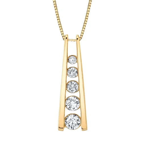 Diamond Journey Pendant With Ladder Design In 14K Yellow Gold (1/2 Ct. Tw.)