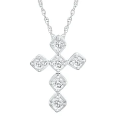 Diamond Kite-Set Cross Pendant In 10K White Gold (1/4 Ct. Tw.)