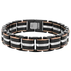 Diamond Link Bracelet In Ion-Plated Stainless Steel And Carbon Fiber, 15Mm, 8.5" (1/3 Ct. Tw.)
