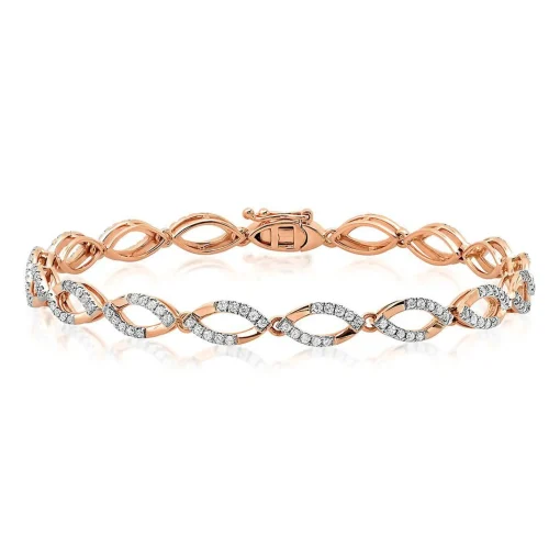 Diamond Link Bracelet With Marquise Links In 10K Rose Gold (1 Ct. Tw.)
