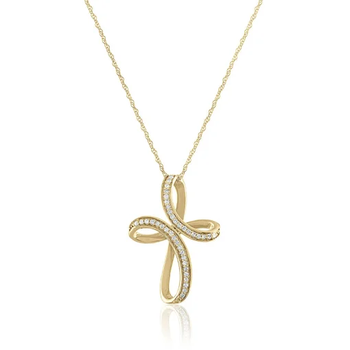 Diamond Loop Cross Pendant In 10K Yellow Gold (1/7 Ct. Tw.)