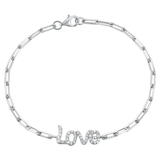 Diamond Love Paperclip Chain Bracelet In Sterling Silver (1/4 Ct. Tw.)
