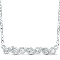 Diamond Milgrain Bar Necklace In Sterling Silver (1/7 Ct. Tw.)