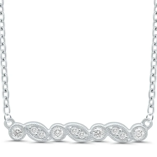 Diamond Milgrain Bar Necklace In Sterling Silver (1/7 Ct. Tw.)