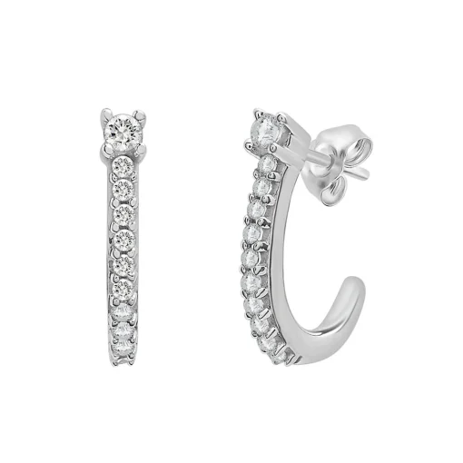 Diamond Mini Huggie Hoop Earrings In 10K White Gold (1/10 Ct. Tw.)