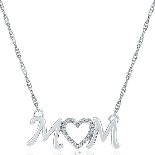 Diamond Mom Heart Necklace In Sterling Silver