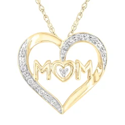 Diamond Mom Heart Pendant In 10K Yellow Gold