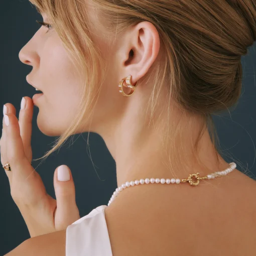 Diamond Multi-Row Ribbed Hoop Earrings In Vermeil, 17Mm (1/7 Ct. Tw.)