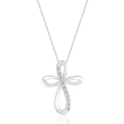 Diamond Open Cross Pendant In Sterling Silver