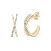Diamond Open Huggie Hoop 'X' Earrings In 14K Yellow Gold (1/7 Ct. Tw.)