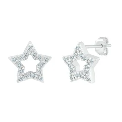 Diamond Open Star Stud Earrings In Sterling Silver (1/7 Ct. Tw.)