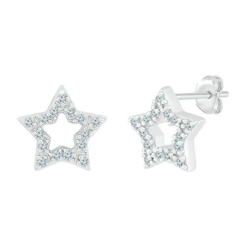 Diamond Open Star Stud Earrings In Sterling Silver (1/7 Ct. Tw.)