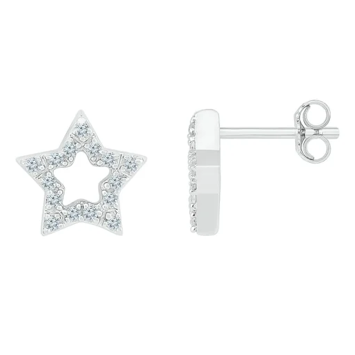 Diamond Open Star Stud Earrings In Sterling Silver (1/7 Ct. Tw.)