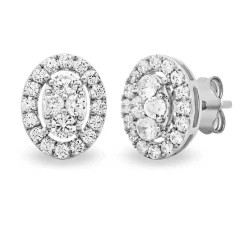 Diamond Oval Cluster Halo Earrings In 10K White Gold (1 Ct. Tw.)