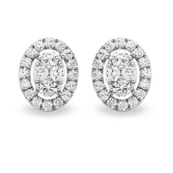 Diamond Oval Cluster Halo Earrings In 10K White Gold (1 Ct. Tw.)