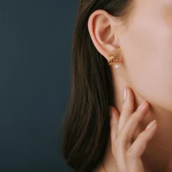 Diamond Oval Cluster Ribbed Drop Earrings In Vermeil (1/10 Ct. Tw.)