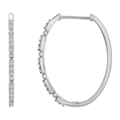 Diamond Oval Hoop Earrings In 10K White Gold (1/4 Ct. Tw.)
