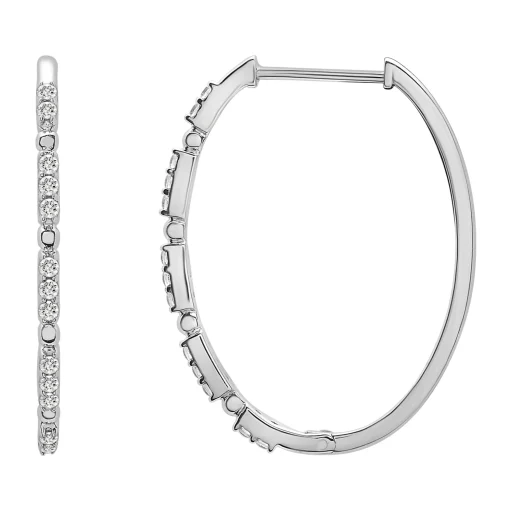 Diamond Oval Hoop Earrings In 10K White Gold (1/4 Ct. Tw.)