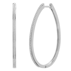 Diamond Oval Hoop Earrings In Sterling Silver (1/4 Ct. Tw.)