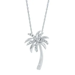 Diamond Palm Tree Pendant In 10K White Gold