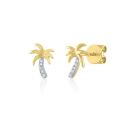 Diamond Palm Tree Stud Earrings In 10K Yellow Gold