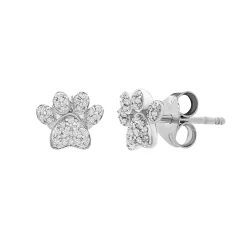 Diamond Paw Print Stud Earrings In Sterling Silver (1/10 Ct. Tw.)