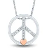 Diamond Peace Sign Pendant In Sterling Silver & 14K Rose Gold