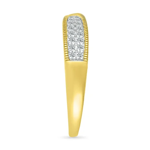 Diamond Pinched Coin Edge Stack Ring In 10K Yellow Gold (1/4 Ct. Tw.)