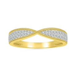 Diamond Pinched Coin Edge Stack Ring In 10K Yellow Gold (1/4 Ct. Tw.)