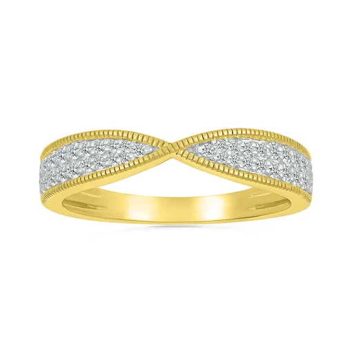 Diamond Pinched Coin Edge Stack Ring In 10K Yellow Gold (1/4 Ct. Tw.)