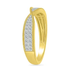 Diamond Pinched Coin Edge Stack Ring In 10K Yellow Gold (1/4 Ct. Tw.)