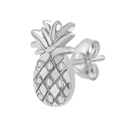Diamond Pineapple Single Stud Earring In 10K White Gold