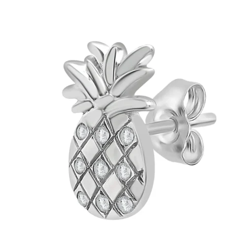 Diamond Pineapple Single Stud Earring In 10K White Gold