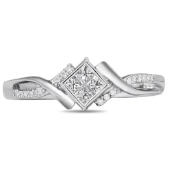Diamond Quad-Center Bypass Promise Ring In Sterling Silver (1/5 Ct. Tw.)