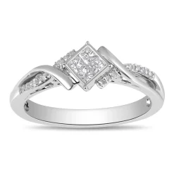 Diamond Quad-Center Bypass Promise Ring In Sterling Silver (1/5 Ct. Tw.)