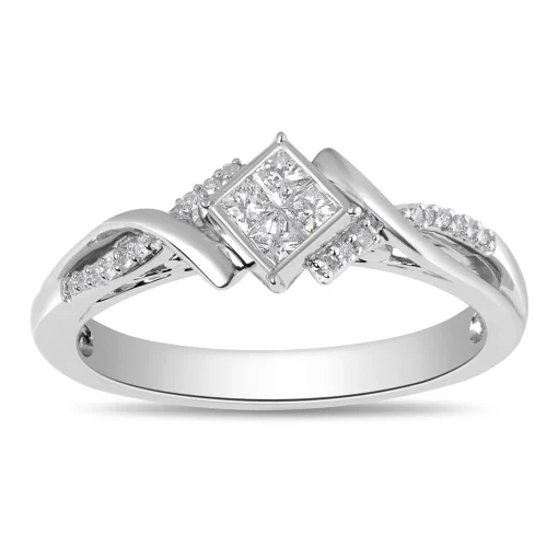 Diamond Quad-Center Bypass Promise Ring In Sterling Silver (1/5 Ct. Tw.)
