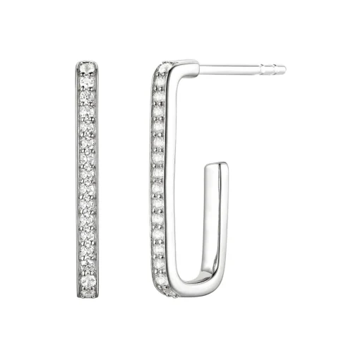 Diamond Rectangle Hoops In 10K White Gold (1/7 Ct. Tw.)