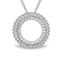 Diamond Scalloped Circle Two-Row Pendant In 10K White Gold (1/2 Ct. Tw.)