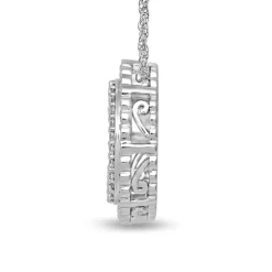 Diamond Scalloped Circle Two-Row Pendant In 10K White Gold (1/2 Ct. Tw.)