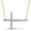 Diamond Sideways Cross Necklace In 10K Rose Gold