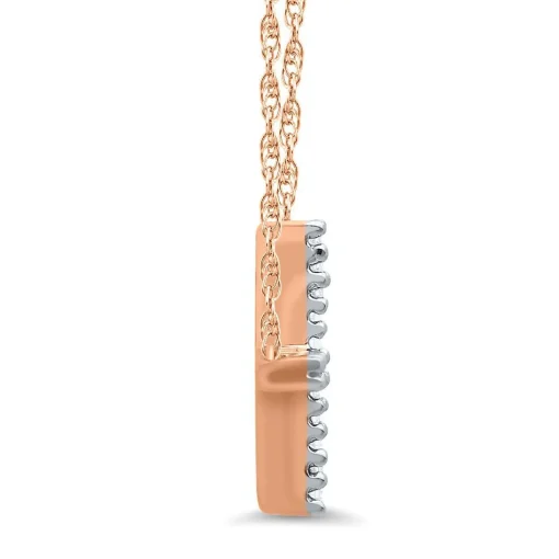 Diamond Sideways Cross Necklace In 10K Rose Gold